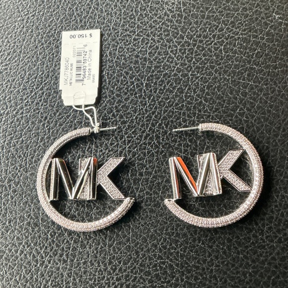 Michael Kors Silver and Black Logo Hoop Earrings - Picture 1 of 1